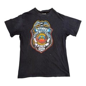 Hanes The Police 1981 Tour Shirt 100% Cotton USA Gray Badge Graphic Vintage Tee